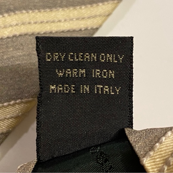 ERMENEGILDO ZEGNA CREAM TAN BROWN  DIAGONAL STRIPE LINES PRINT SILK NECK TIE - Picture 7 of 7